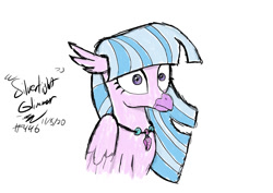 Size: 1032x729 | Tagged: safe, artist:johnerose126, imported from derpibooru, silverstream, hippogriff, bust, female, mane swap, portrait, simple background, solo, traditional art, white background