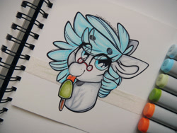 Size: 2560x1920 | Tagged: safe, artist:canadianpancake1, imported from derpibooru, oc, oc:alicja, pony, bust, cute, food, glasses, licking, ocbetes, popsicle, solo, tongue out, traditional art