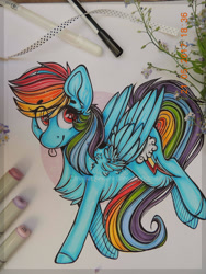 Size: 2121x2828 | Tagged: safe, artist:canadianpancake1, imported from derpibooru, rainbow dash, pegasus, :p, cute, dashabetes, solo, tongue out, traditional art