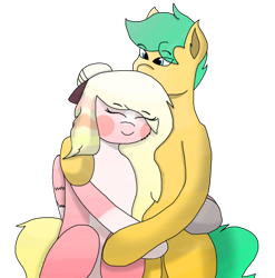 Size: 490x495 | Tagged: safe, artist:solarheclipse, imported from derpibooru, oc, oc:kitsume butterfly, oc:pen sketchy, couple, hug, wholesome