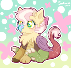 Size: 1581x1505 | Tagged: safe, artist:sakurainu2715, imported from derpibooru, oc, oc:rosey chaos, butterfly, draconequus, hybrid, interspecies offspring, offspring, parent:discord, parent:fluttershy, parents:discoshy, solo