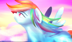 Size: 1200x700 | Tagged: safe, artist:irisjade222, imported from derpibooru, rainbow dash, pegasus, pony, painting, solo