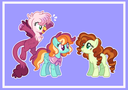 Size: 1409x989 | Tagged: safe, artist:sakurainu2715, imported from derpibooru, oc, oc only, earth pony, hippogriff, hybrid, pegasus, pony, female, interspecies offspring, magical lesbian spawn, mare, offspring, parent:applejack, parent:cheese sandwich, parent:coloratura, parent:gilda, parent:pinkie pie, parent:rainbow dash, parents:appledash, parents:gildapie