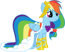 Size: 3767x3000 | Tagged: safe, artist:cloudyglow, imported from derpibooru, rainbow dash, pegasus, pony, the best night ever, alternate hairstyle, clothes, cute, dashabetes, dress, female, gala dress, grand galloping gala, high res, mare, rainbow dash always dresses in style, simple background, smiling, solo, transparent background, vector