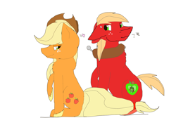 Size: 1600x1200 | Tagged: safe, artist:thegamingunicornjay, imported from derpibooru, applejack, big macintosh, earth pony, pony, applecest, applemac, blushing, brother and sister, female, heart, incest, looking at each other, male, mare, raised hoof, shipping, siblings, simple background, sitting, stallion, straight, white background