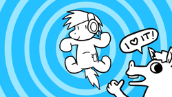 Size: 1366x768 | Tagged: safe, artist:wonchop, imported from derpibooru, earth pony, pony, 2d, asdfmovie, everybody do the flop, headphones, i love it!, looking at you, solo, thumbs up