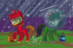 Size: 1500x1000 | Tagged: safe, artist:jcblank, imported from derpibooru, oc, pegasus, baby, blue, brown, clothes, colt, costume, cute, green, halloween, holiday, male, red, yellow