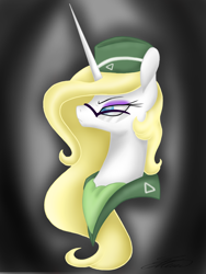 Size: 3000x4000 | Tagged: safe, artist:crystalcontemplator, imported from derpibooru, oc, oc:crystal, pony, unicorn, bust, clothes, eyelashes, glasses, hat, horn, makeup, solo, unicorn oc