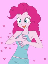 Size: 1620x2160 | Tagged: safe, artist:haibaratomoe, imported from derpibooru, pinkie pie, equestria girls, blushing, heart, open mouth, pink background, simple background