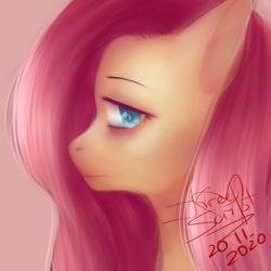 Size: 5000x5000 | Tagged: safe, artist:kreescript, imported from derpibooru, fluttershy, pony, absurd resolution, bust, female, looking at you, mare, portrait, profile, sad, solo