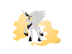 Size: 2048x1536 | Tagged: safe, artist:laalaaangel, imported from derpibooru, alicorn, pony, alicornified, hoof shoes, jewelry, peytral, ponified, race swap, raised hoof, simple background, six (musical), solo, tiara, white background