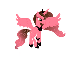 Size: 2048x1536 | Tagged: safe, artist:laalaaangel, imported from derpibooru, alicorn, pony, alicornified, flying, hoof shoes, jewelry, peytral, ponified, race swap, raised hoof, simple background, six (musical), solo, spread wings, tiara, white background, wings