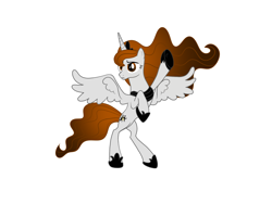 Size: 2048x1536 | Tagged: safe, artist:laalaaangel, imported from derpibooru, alicorn, pony, alicornified, bipedal, hoof in air, hoof shoes, jewelry, peytral, ponified, race swap, raised hoof, simple background, six (musical), solo, spread wings, tiara, white background, wings