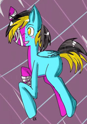 Size: 561x796 | Tagged: safe, artist:galacticaries, imported from derpibooru, oc, oc only, pegasus, pony, abstract background, bandage, female, mare, smiling, solo