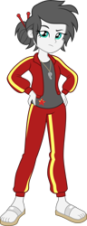 Size: 1727x4500 | Tagged: safe, artist:limedazzle, imported from derpibooru, oc, oc:eaststern, equestria girls, hairpin, hands on hip, looking at you, reference, reference sheet, sandals, show accurate, simple background, tracksuit, transparent background, whistle