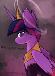 Size: 1737x2426 | Tagged: safe, artist:therealf1rebird, imported from derpibooru, twilight sparkle, alicorn, pony, clothes, female, horn, mare, solo, wings