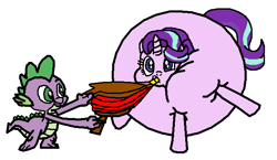 Size: 640x370 | Tagged: safe, artist:theinflater19, edit, imported from derpibooru, spike, starlight glimmer, dragon, pony, unicorn, spike at your service, air inflation, bellows, duo, female, inflation, male, mare, simple background, starblimp gimmer, starblimp glimmer, trace, transparent background