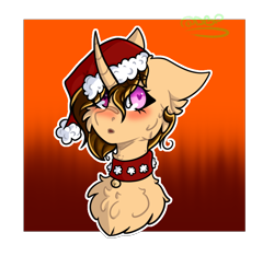 Size: 858x804 | Tagged: safe, artist:blue pines, artist:dipper-blue-pines, imported from derpibooru, oc, oc only, oc:eurydice, original species, pony, unicorn, blushing, christmas, female, fluffy, hat, holiday, horn, jewelry, mare, necklace, simple background, solo