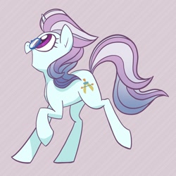 Size: 2048x2048 | Tagged: safe, artist:pfeffaroo, imported from derpibooru, north point, pony, unicorn, background pony, female, glasses, happy, high res, mare, open mouth, profile, purple background, simple background, solo