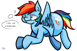 Size: 3075x2039 | Tagged: safe, artist:khaki-cap, imported from derpibooru, rainbow dash, pegasus, pony, bumblebee, butt, canon, cutie mark, digital art, fat ass, flying, frown, huge butt, large butt, mane, rainbutt dash, signature, simple background, tail, text, the ass was fat, thicc ass, thought bubble, transparent background, wings