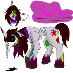 Size: 2048x2048 | Tagged: safe, artist:artmama113, imported from derpibooru, oc, oc only, oc:star beam, pony, unicorn, bandage, bust, female, horn, mare, plague doctor mask, reference sheet, simple background, transparent background, unicorn oc