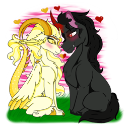 Size: 2048x2048 | Tagged: safe, artist:artmama113, imported from derpibooru, king sombra, oc, original species, pony, unicorn, blushing, canon x oc, chest fluff, femboy, gay, heart, male, simple background, stallion, transparent background