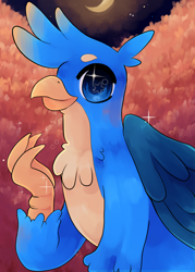 Size: 3000x4200 | Tagged: safe, artist:reallycoykoifish, imported from derpibooru, gallus, griffon, anime eyes, anime style, beak, big eyes, blue, cute, digital, digital art, gallabetes, male, painted background, shojo, wings