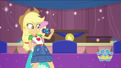 Size: 1920x1080 | Tagged: safe, imported from derpibooru, screencap, applejack, fluttershy, best in show: the pre-show, equestria girls, equestria girls series, spoiler:eqg series (season 2), microphone