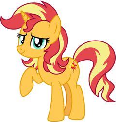 Size: 1024x1071 | Tagged: safe, alternate version, artist:cloudy glow, artist:cloudyglow, artist:emeraldblast63, imported from derpibooru, sunset shimmer, pony, unicorn, alternate hairstyle, cute, short hair, simple background, transparent background