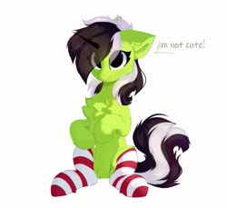Size: 1738x1590 | Tagged: safe, artist:little-sketches, artist:php146, imported from derpibooru, oc, oc only, pony, unicorn, blatant lies, clothes, cute, denial's not just a river in egypt, female, i'm not cute, mare, simple background, socks, solo, striped socks, white background