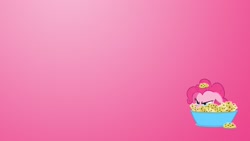 Size: 1920x1080 | Tagged: artist needed, safe, imported from derpibooru, boneless, pinkie pie, green isn't your color, female, forever, hiding, lurking, narrowed eyes, pink background, pinkie being pinkie, simple background, solo, sponge, wallpaper