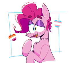 Size: 1280x1131 | Tagged: safe, artist:cassettepony, artist:cassettepunk, imported from derpibooru, pinkie pie, earth pony, pony, alternate design, choker, female, headcanon, heterochromia, lesbian pride flag, lgbt headcanon, mare, pride, pride flag, sexuality headcanon, simple background, stubble, trans, trans girl, trans mare, transgender, transgender pride flag