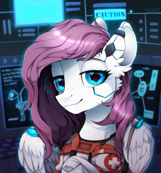 Size: 2800x3000 | Tagged: safe, artist:trickate, imported from derpibooru, oc, oc only, oc:astral heart, pegasus, pony, bust, female, lidded eyes, looking at you, mare, medic, portrait, solo, wings