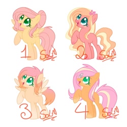 Size: 1280x1280 | Tagged: safe, artist:crazylemon67, imported from derpibooru, oc, oc only, oc:apple pâle, oc:apple shy, oc:buttershy, oc:lilith shy, butterfly, earth pony, pegasus, pony, earth pony oc, eye clipping through hair, female, freckles, gradient mane, green eyes, hair bun, hairclip, mare, offspring, orange coat, parent:big macintosh, parent:fluttershy, parents:fluttermac, pegasus oc, pink coat, pink mane, simple background, striped mane, white background, wings, yellow coat, yellow mane