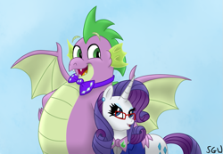 Size: 1033x715 | Tagged: safe, artist:aleximusprime, artist:solitarygraywolf, imported from derpibooru, rarity, spike, dragon, unicorn, flurry heart's story, bonding, bowtie, chubby spike, clothes, duo, ear piercing, earring, female, glasses, jewelry, male, older, older rarity, older spike, piercing, shipping, sparity, straight, suit, winged spike