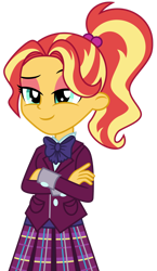 Size: 1024x1764 | Tagged: safe, artist:emeraldblast63, imported from derpibooru, sunset shimmer, equestria girls, alternate hairstyle, clothes, crystal prep academy uniform, eyeshadow, makeup, ponytail, prep, school uniform