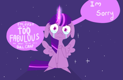 Size: 753x493 | Tagged: safe, artist:blynxee, imported from derpibooru, twilight sparkle, alicorn, pony, crying, female, floppy ears, glowing horn, horn, mare, pointy ponies, solo, speech bubble, twilight sparkle (alicorn), vulgar