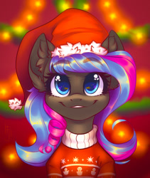 Size: 1600x1900 | Tagged: safe, artist:falafeljake, imported from derpibooru, oc, oc:obabscribbler, earth pony, pony, christmas, christmas lights, clothes, eyebrows visible through hair, female, holiday, solo, sweater