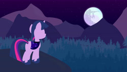 Size: 8000x4500 | Tagged: safe, artist:elfiqa, imported from derpibooru, twilight sparkle, pony, mare in the moon, minimalist, modern art, moon, night, solo, wallpaper