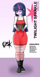 Size: 984x1860 | Tagged: safe, artist:oldskullkid, imported from derpibooru, twilight sparkle, equestria girls, animated, boots, christmas, clothes, gif, gift wrapped, glasses, holiday, shoes, socks, striped socks, sweater