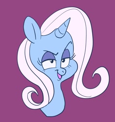 Size: 1936x2048 | Tagged: safe, artist:cosmicrewinds, imported from derpibooru, trixie, pony, unicorn, bust, female, lidded eyes, mare, open mouth, portrait, purple background, simple background, smug, solo