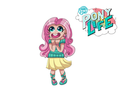 Size: 2039x1447 | Tagged: safe, artist:theladysknight, imported from derpibooru, fluttershy, human, alternate hairstyle, bracelet, clothes, ear piercing, earring, female, flats, humanized, jewelry, mary janes, open mouth, piercing, shoes, simple background, skirt, solo, sweater, sweatershy, transparent background