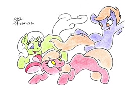 Size: 1024x716 | Tagged: safe, artist:gafelpoez, imported from derpibooru, apple bloom, scootaloo, sweetie belle, pony, cutie mark crusaders, recolor