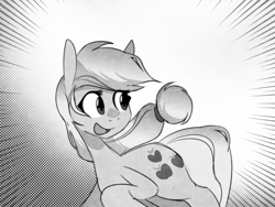 Size: 1600x1200 | Tagged: safe, artist:provolonepone, imported from derpibooru, applejack, earth pony, pony, female, manga, mare, monochrome, simple background, solo