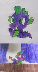 Size: 500x944 | Tagged: safe, artist:and now... a derpibooru user, imported from derpibooru, spike, dragon, horse play, it ain't easy being breezies, abuse, drawing, pumpkin, solo, spikeabuse