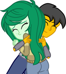 Size: 914x1022 | Tagged: safe, artist:gmaplay, imported from derpibooru, wallflower blush, oc, oc:saint rider, equestria girls, equestria girls series, forgotten friendship, hug, simple background, transparent background, wallflower butt