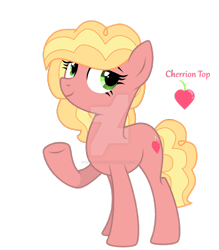 Size: 1280x1460 | Tagged: safe, artist:hate-love12, imported from derpibooru, oc, oc:cherrion top, earth pony, pony, deviantart watermark, female, magical gay spawn, mare, obtrusive watermark, offspring, offspring's offspring, parent:li'l cheese, parent:little mac, parent:little mac (character), parents:li'l mac n cheese, simple background, solo, transparent background, watermark