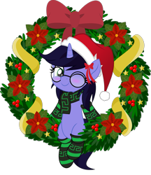 Size: 831x962 | Tagged: safe, artist:crescend cinnamon, imported from derpibooru, oc, oc only, oc:deep delver, pony, unicorn, christmas, christmas wreath, female, hat, holiday, mare, santa hat, simple background, transparent background, wreath