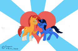 Size: 3171x2082 | Tagged: safe, artist:grymnoire, imported from derpibooru, sunburst, oc, oc:deep delver, pony, unicorn, female, hearts and hooves day, holding hooves, kissing, male, mare, shipping, stallion, straight