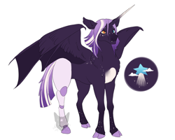 Size: 1280x1024 | Tagged: safe, artist:arexstar, imported from derpibooru, oc, oc:stardust, alicorn, bat pony, bat pony alicorn, pony, amputee, bat wings, cloven hooves, heterochromia, horn, magical lesbian spawn, offspring, parent:derpy hooves, parent:tempest shadow, parents:derpest, prosthetic leg, prosthetic limb, prosthetics, simple background, solo, white background, wings